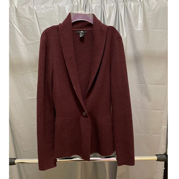 H&M Knit Cardigan (Burgundy red) peplum & shawl collar - Picture 3 of 6